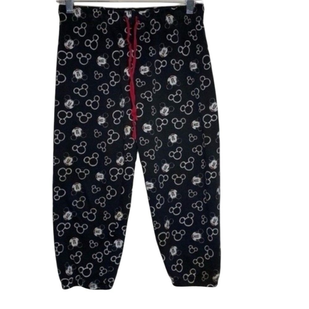 Disney Black White Mickey Mouse Drawstring Capri Pants M 7-9